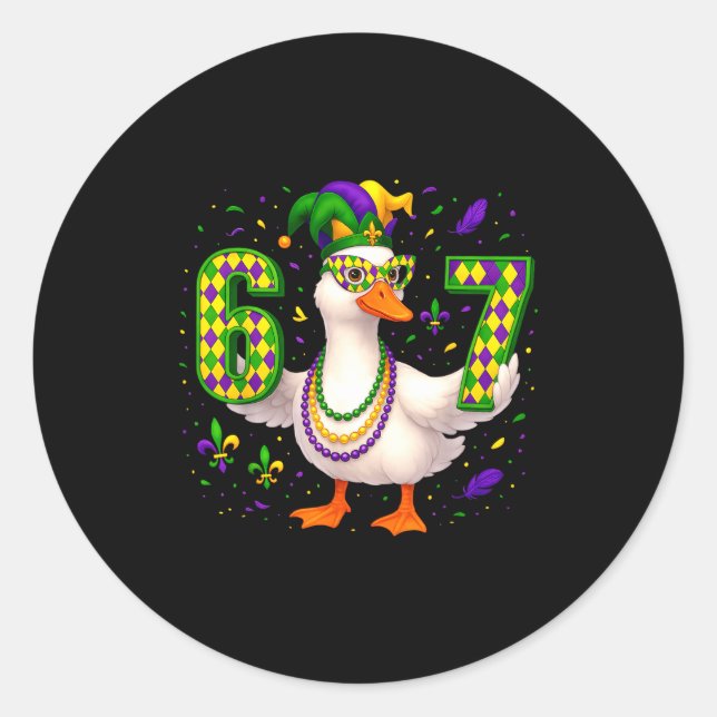 Adesivo Redondo Six Seven 67 Meme Goose With Jester Hat &amp; Bead (Frente)