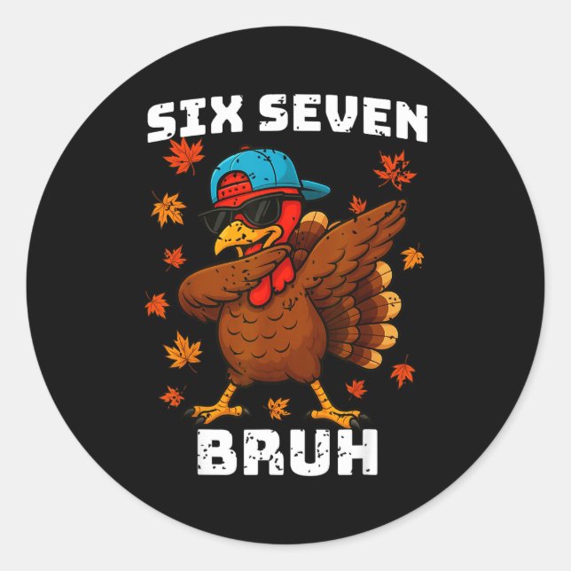 Adesivo Redondo Six Seven 67 Thanksgiving Meme Funny Thankful Turk (Frente)