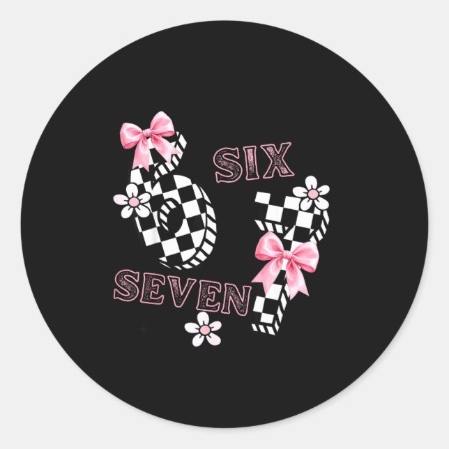 Adesivo Redondo Six Seven 6 7 Checkered Cute Coquette Bow Girly 67 (Frente)