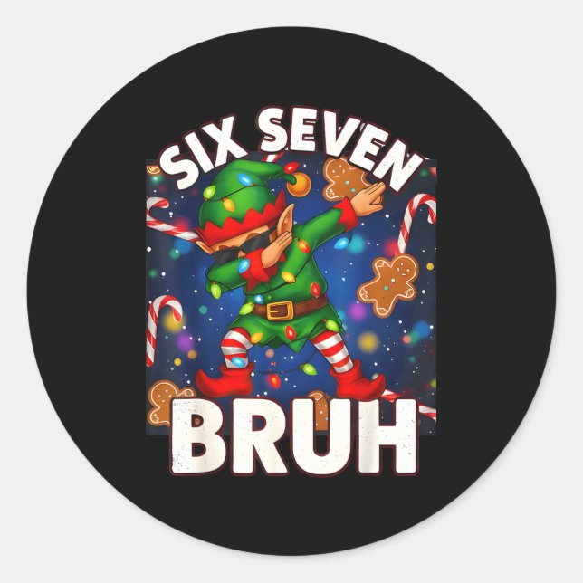 Adesivo Redondo Six Seven 6 7 Funny Bruh Christmas Dabbing Elf Mat (Frente)