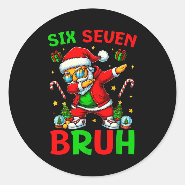 Adesivo Redondo Six Seven 6 7 Meme Dabbing Santa Merry Christmas B (Frente)