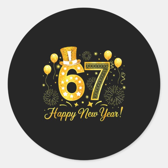 Adesivo Redondo Six Seven 6 7 Meme Funny Happy New Year 67 2026  (Frente)