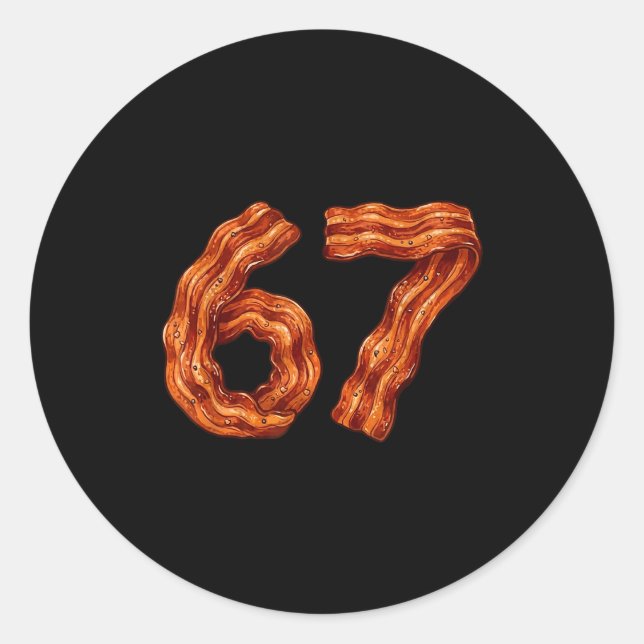 Adesivo Redondo Six Seven Bacon Cool Meme 67 Funny Number  (Frente)