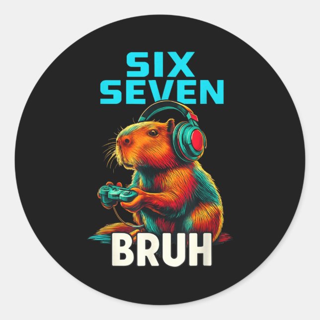 Adesivo Redondo Six Seven Bruh 67 Meme Funny Capybara  (Frente)