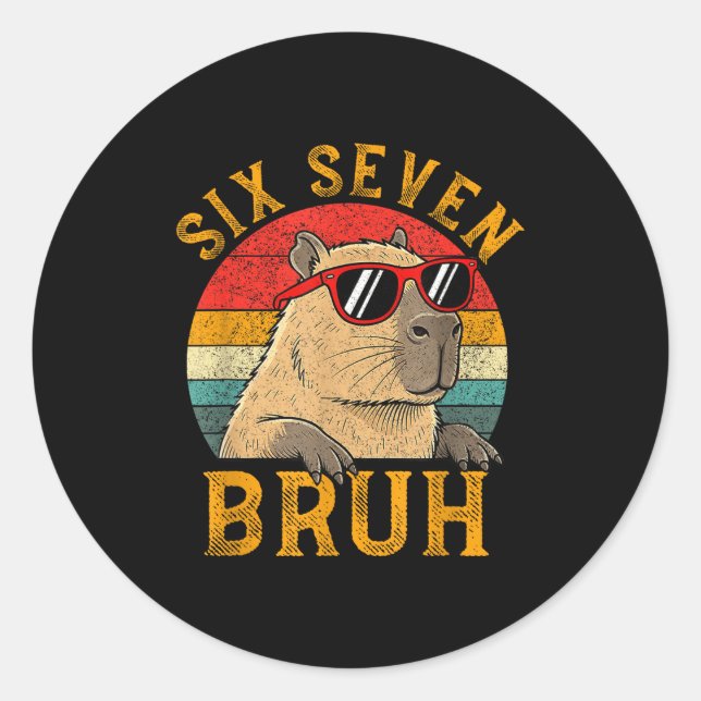 Adesivo Redondo Six Seven Bruh 67 Meme Funny Capybara Viral Six Se (Frente)