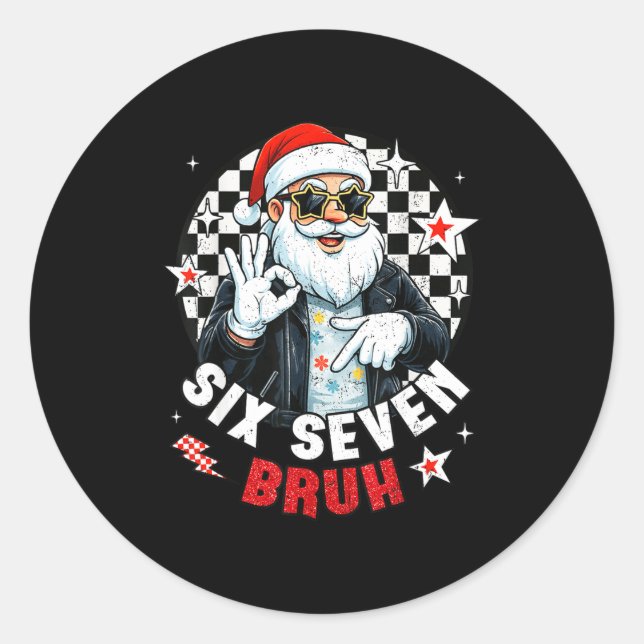 Adesivo Redondo Six Seven Bruh Funny Checkered Cool Santa Claus Ro (Frente)