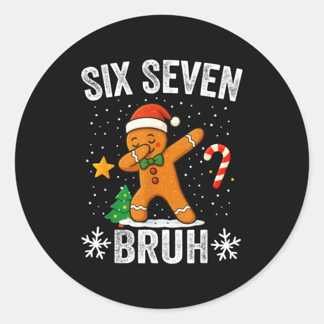 Adesivo Redondo Six Seven Bruh Gingerbread Dabbing Funny Christmas (Frente)