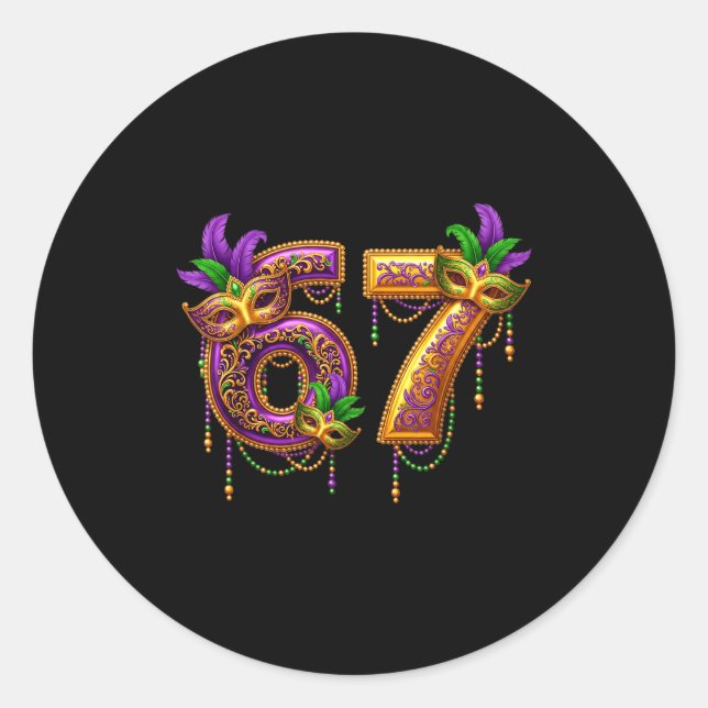 Adesivo Redondo Six Seven Carnaval Festival 67 Meme Funny Mardi Gr (Frente)