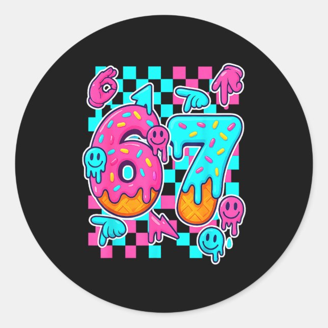 Adesivo Redondo Six Seven Ice Cream Drip Meme 67 Funny Gen Alpha S (Frente)