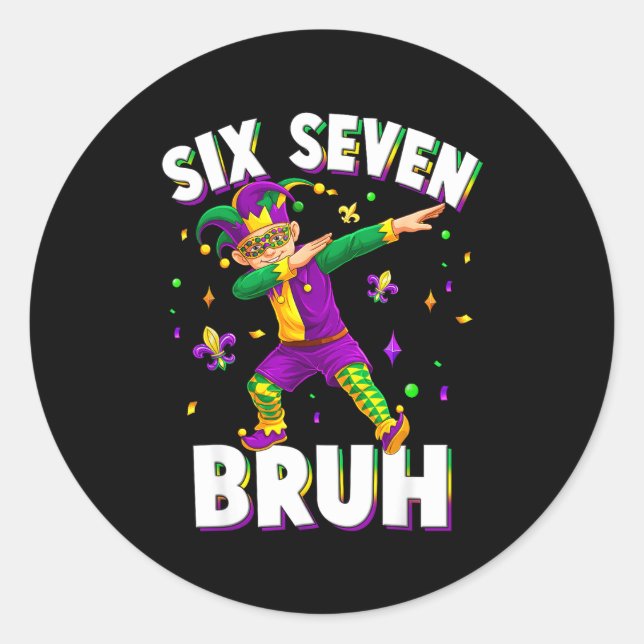 Adesivo Redondo Six Seven Mardi Gras Jester 67 Meme Carnival 6 7 K (Frente)