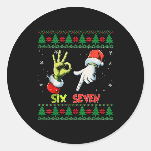 Adesivo Redondo Six Seven Skeleton Meme Christmas Ugly Sweater 67  (Frente)