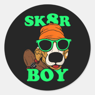 Adesivo Redondo Sk8r Boy - Cachorro de Skate Patinação Meme Engraç