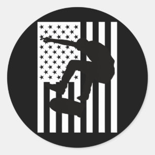 Adesivo Redondo Skate de Bandeira Americana Skatista de Bandeira d