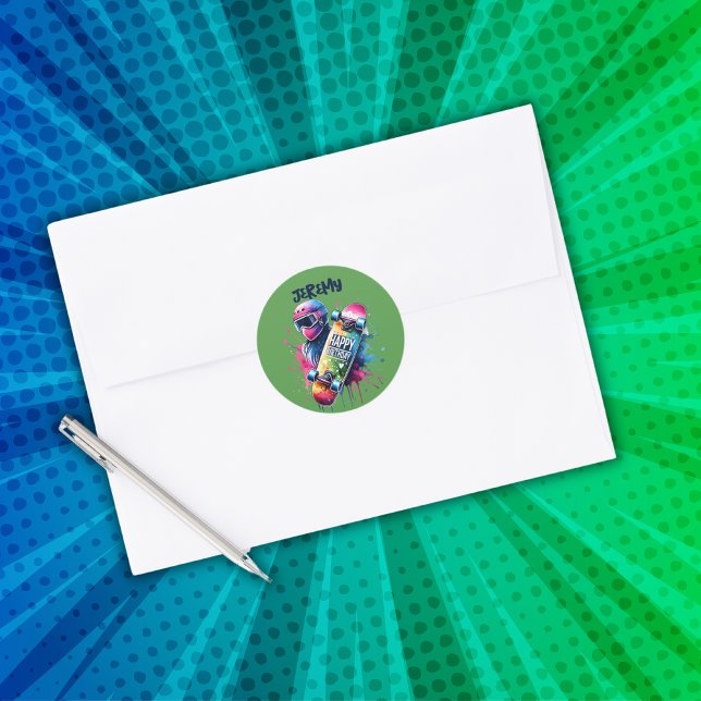 Adesivo Redondo Skate Skater Feliz Aniversário Monograma Gr | (Criador carregado)