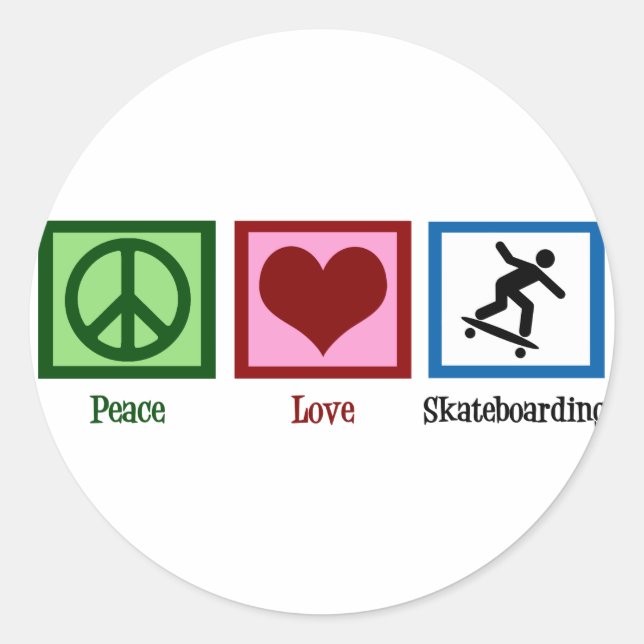 Adesivo Redondo Skateboard do Peace Love (Frente)