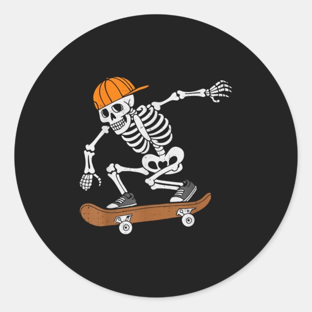 Adesivo Redondo Skateboard Halloween Costume Skeleton Skateboardin (Frente)