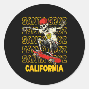 Adesivo Redondo Skateboard skeleton vintage santa cruz california