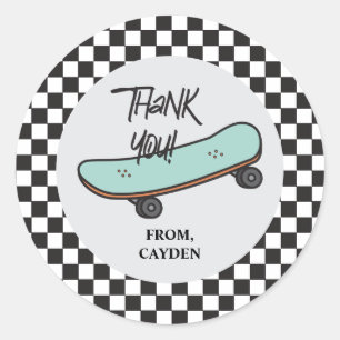 Adesivo Redondo Skateboard Vamos Kicar Aniversário Obrigado Favor
