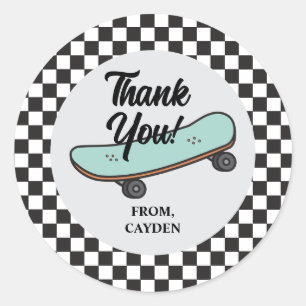 Adesivo Redondo Skateboard Vamos Kicar Aniversário Obrigado Favor