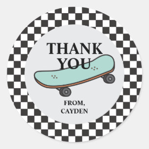 Adesivo Redondo Skateboard Vamos Kicar Aniversário Obrigado Favor