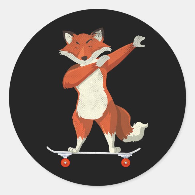 Adesivo Redondo Skateboarding Fox On Skateboard Gift For Skaters  (Frente)