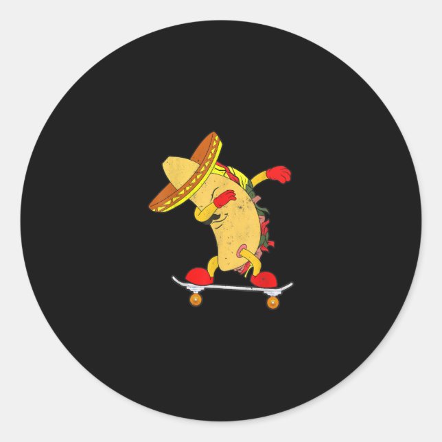 Adesivo Redondo Skateboarding Taco On Skateboard Gift Skater (Frente)