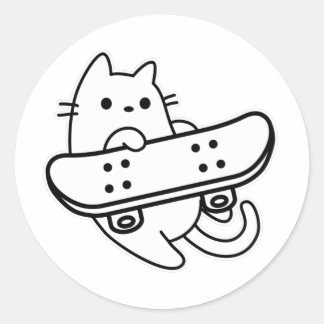 Adesivo Redondo Skater Cat com skate
