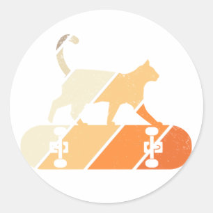 Adesivo Redondo Skater Cat Primo Walk Skateboard