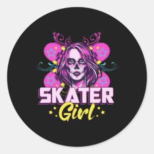 Adesivo Redondo Skater Girl Sk8 Skateboard Girls Skating Gift Idea