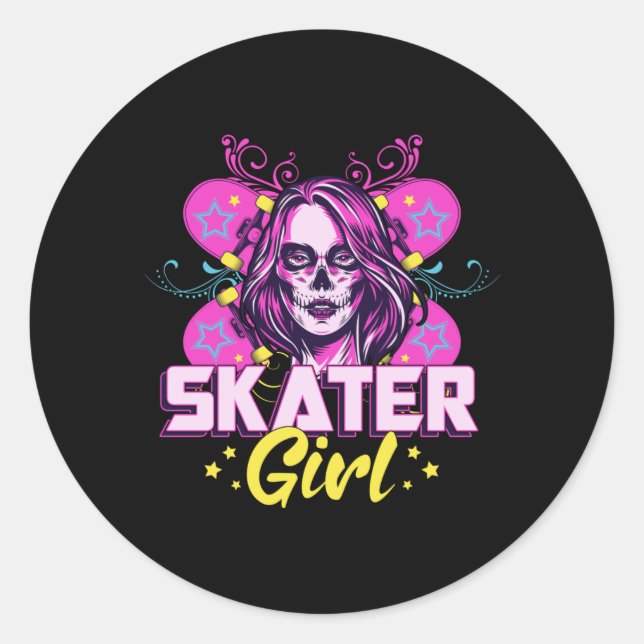 Adesivo Redondo Skater Girl Sk8 Skateboard Girls Skating Gift Idea (Frente)