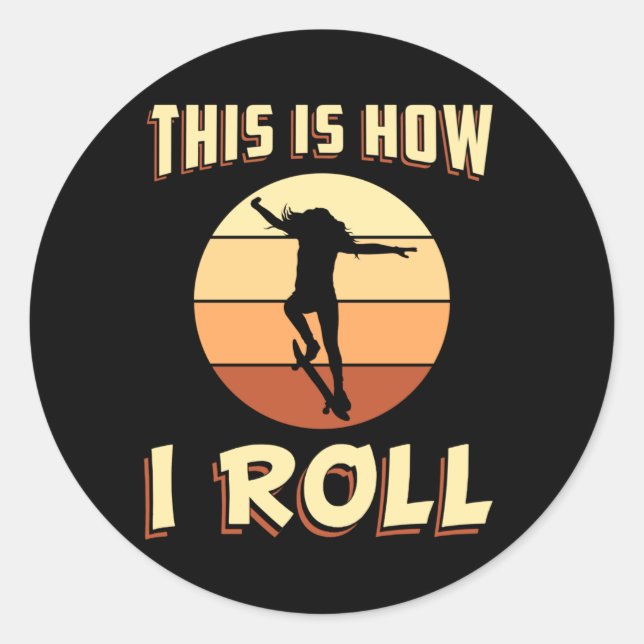 Adesivo Redondo Skater Girl Sk8 Skateboard Skate Retro Gift Idea (Frente)