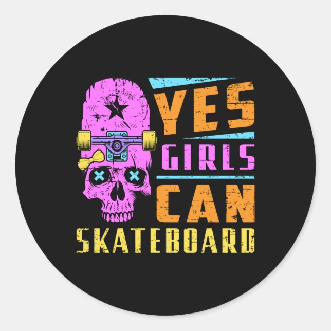 Adesivo Redondo Skater Girl Skateboard Skate Sk8 Dom Ideia (Frente)