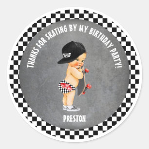 Adesivo Redondo Skater Hat Skater Cinza Vermelha Verificação de 