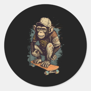 Adesivo Redondo Skater Mackey Chimpanzee Skateboard Para Skateboar