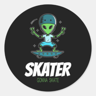 Adesivo Redondo Skater Vai Patinar Alien Skateboarder Skateboardin