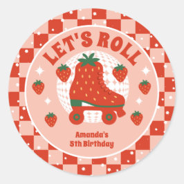 Adesivo Redondo Skates de morango | Aniversário do Roller Retro