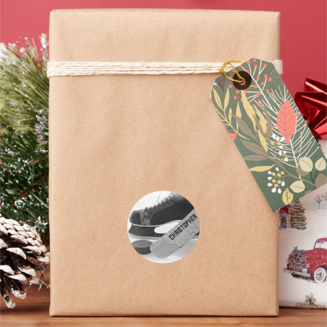 Adesivo Redondo Skates Negros de Hockey Personalizados (Feriado)