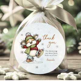 Adesivo Redondo Skating Christmas Puppy Snowflakes Thank You