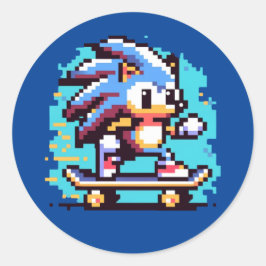 Adesivo Redondo Skating Hedgehog: Arte de pixel de 8 bits com pixe