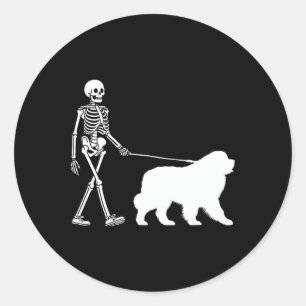Adesivo Redondo Skeleton Andando Um Cachorro Terra Nova Saída