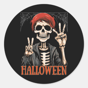 Adesivo Redondo Skeleton Apocalypse Night No Halloween Engraçado