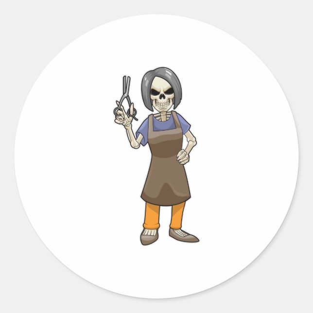 Adesivo Redondo Skeleton as Hairdresser with Scissors (Frente)