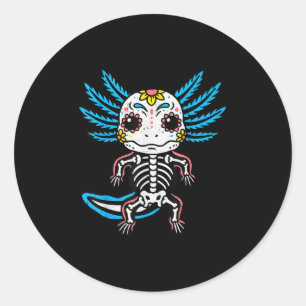 Adesivo Redondo Skeleton Axolotl Halloween Meninas adolescentes