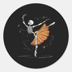 Adesivo Redondo Skeleton Ballerina Balé Dance Halloween