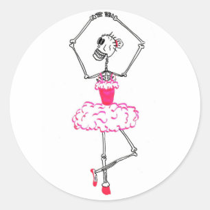 Adesivo Redondo Skeleton Ballerina, dançarina de Balé Tutu rosa