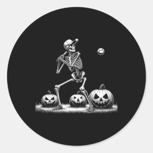 Adesivo Redondo Skeleton Baseball Player Halloween Mens Meninas Cr