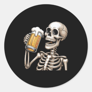 Adesivo Redondo Skeleton Bebendo Beer Halloween Soky Season Mens