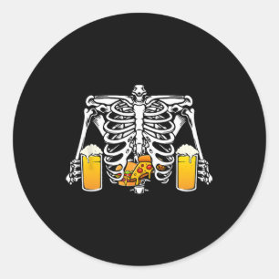 Adesivo Redondo Skeleton Beer Lover Hamburger Pizza Xray Halloween