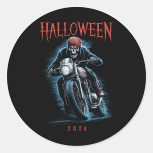 Adesivo Redondo Skeleton Biker Sobre O Dia Das Motocicletas 2024 S
