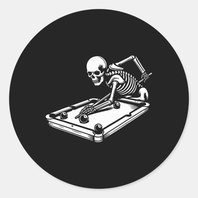 Adesivo Redondo Skeleton Billiards Halloween Piscina Snooker Billi (Frente)